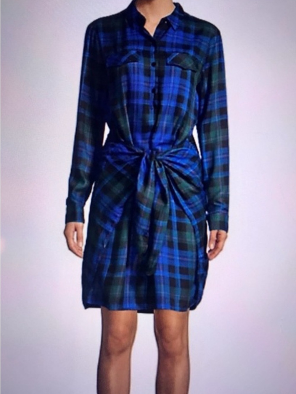 Highline Collective Blue and Green Plaid Dress